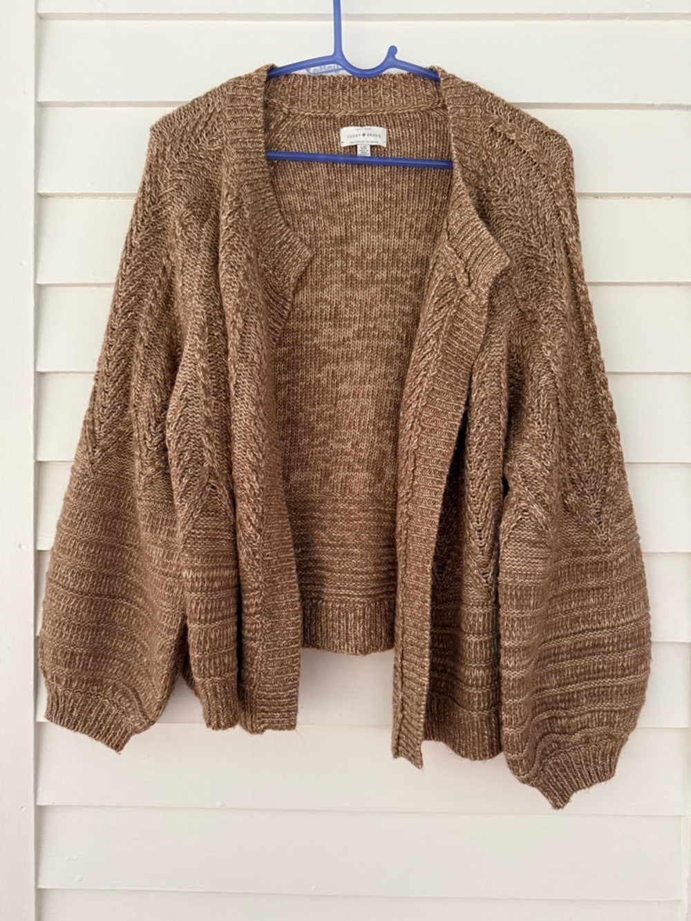Lucky Brand | Chunky Knit Cardigan Sweater Tan Open Front Size L